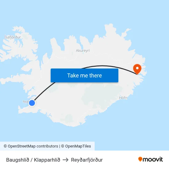 Baugshlíð / Klapparhlíð to Reyðarfjörður map