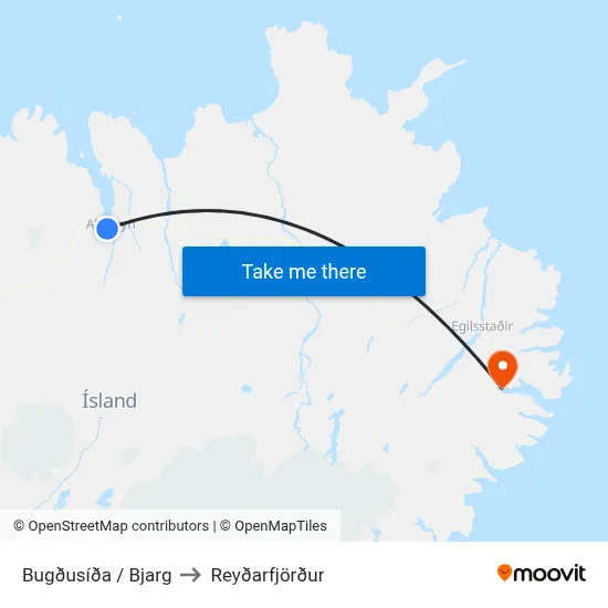 Bugðusíða / Bjarg to Reyðarfjörður map