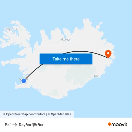 Bsí to Reyðarfjörður map