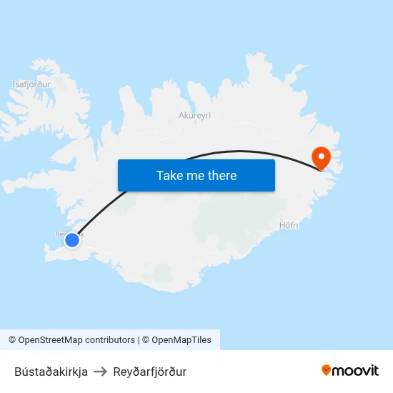 Bústaðakirkja to Reyðarfjörður map