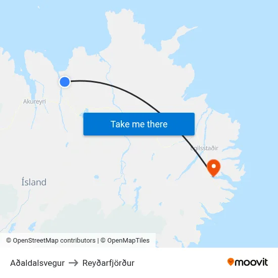 Aðaldalsvegur to Reyðarfjörður map