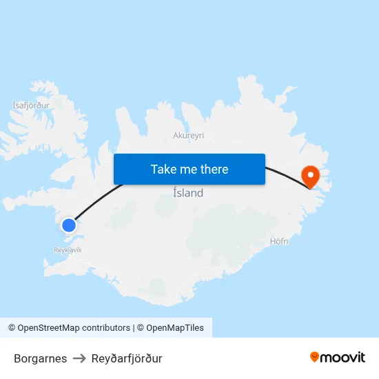 Borgarnes to Reyðarfjörður map