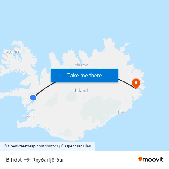 Bifröst to Reyðarfjörður map