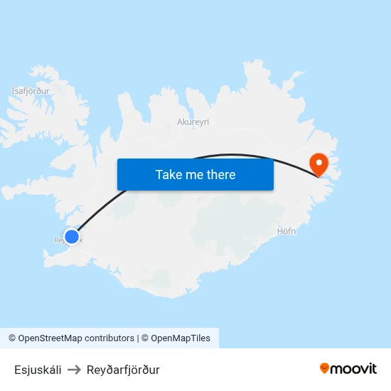 Esjuskáli to Reyðarfjörður map