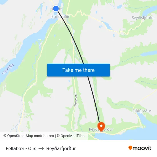 Fellabær - Olís to Reyðarfjörður map