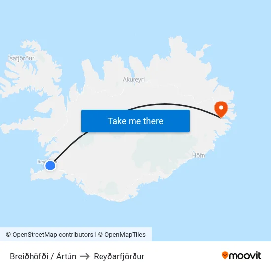 Breiðhöfði / Ártún to Reyðarfjörður map