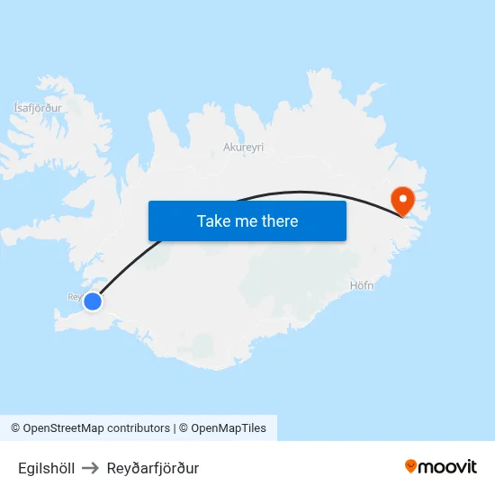 Egilshöll to Reyðarfjörður map