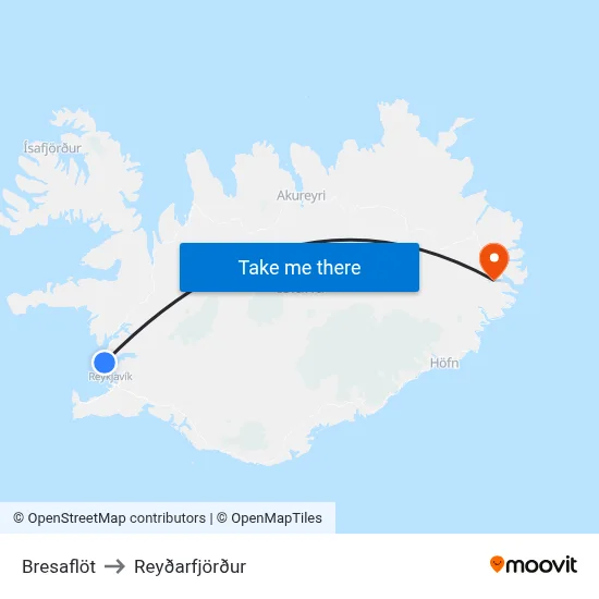 Bresaflöt to Reyðarfjörður map