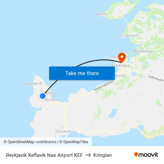 Reykjavik Keflavik Nas Airport KEF to Kringlan map
