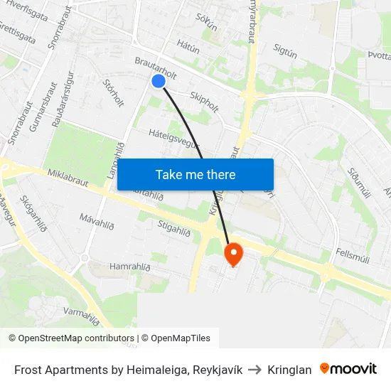 Frost Apartments by Heimaleiga, Reykjavík to Kringlan map