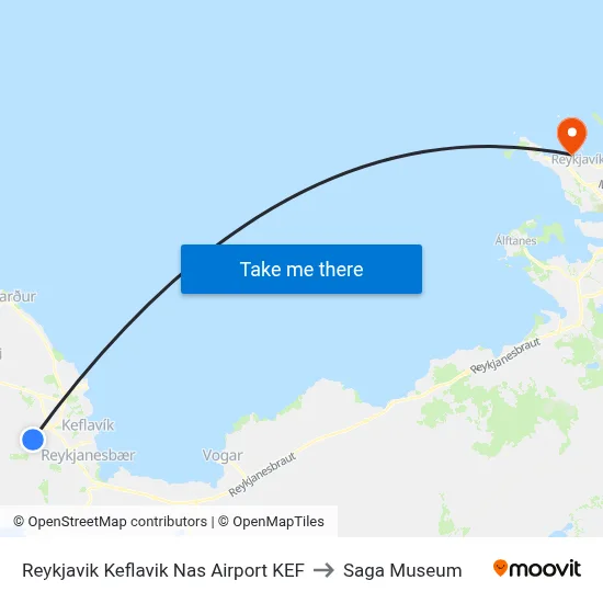 Reykjavik Keflavik Nas Airport KEF to Saga Museum map