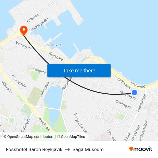 Fosshotel Baron Reykjavík to Saga Museum map