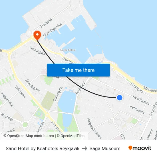 Sand Hotel by Keahotels Reykjavík to Saga Museum map