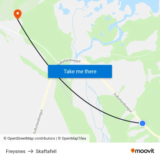 Freysnes to Skaftafell map