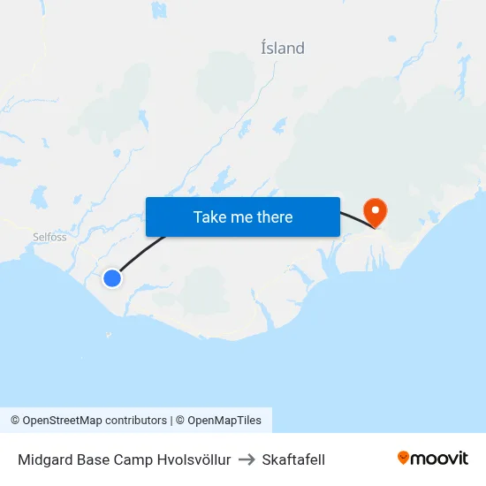 Midgard Base Camp Hvolsvöllur to Skaftafell map
