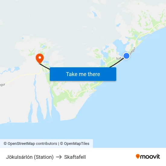 Jökulsárlón (Station) to Skaftafell map