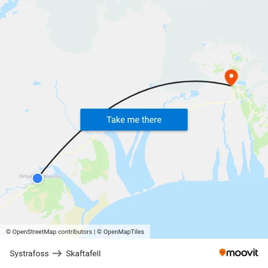 Systrafoss to Skaftafell map