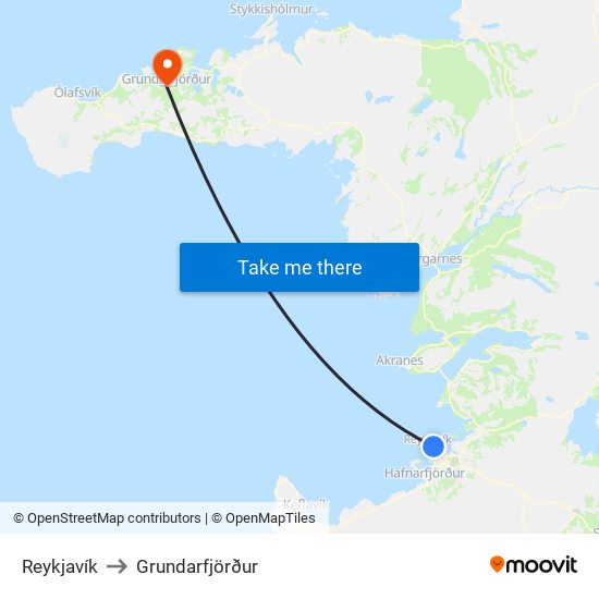 Reykjavík to Grundarfjörður map
