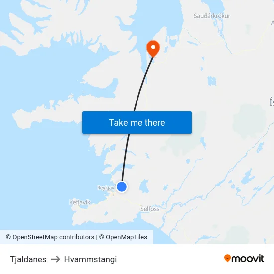 Tjaldanes to Hvammstangi map