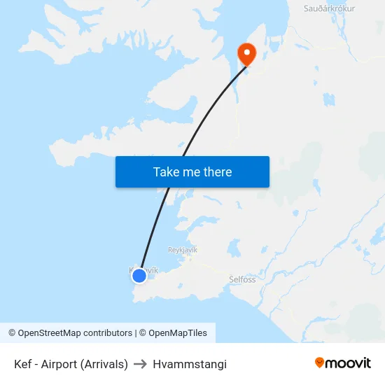 Kef - Airport (Arrivals) to Hvammstangi map