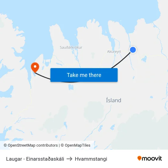 Laugar - Einarsstaðaskáli to Hvammstangi map