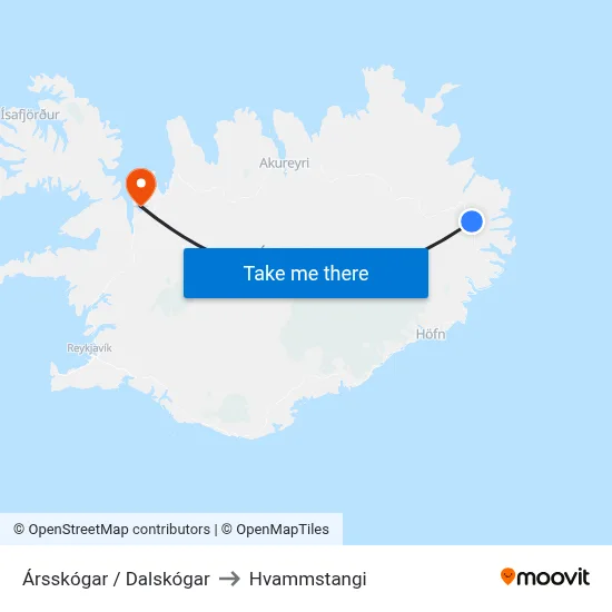 Ársskógar / Dalskógar to Hvammstangi map