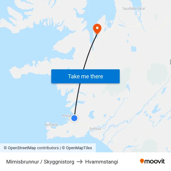 Skyggnistorg to Hvammstangi map