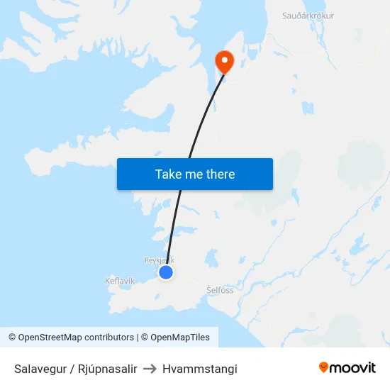 Salavegur / Rjúpnasalir to Hvammstangi map