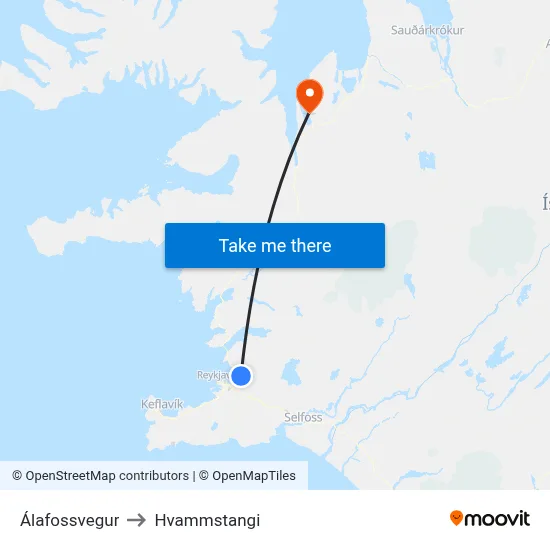 Álafossvegur to Hvammstangi map