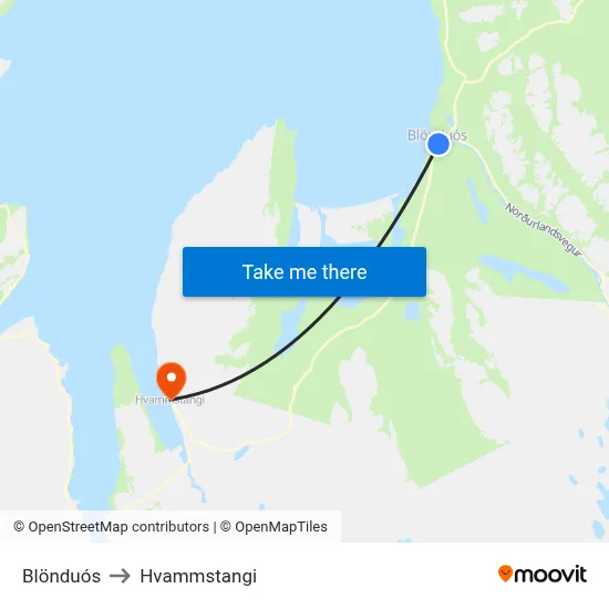 Blönduós to Hvammstangi map