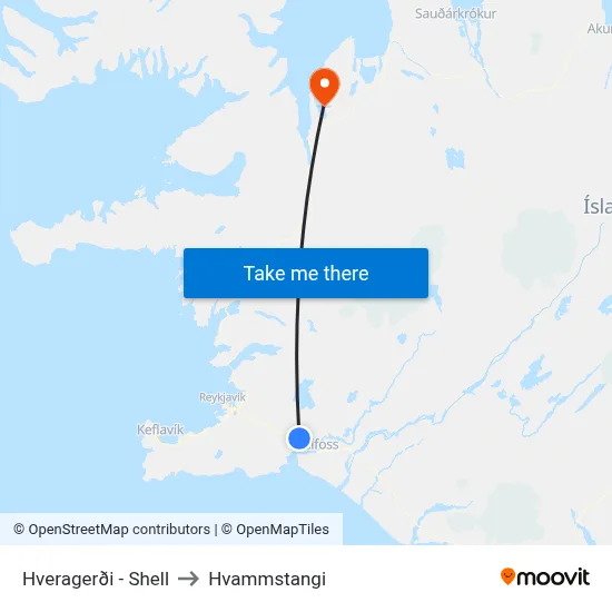 Hveragerði - Shell to Hvammstangi map
