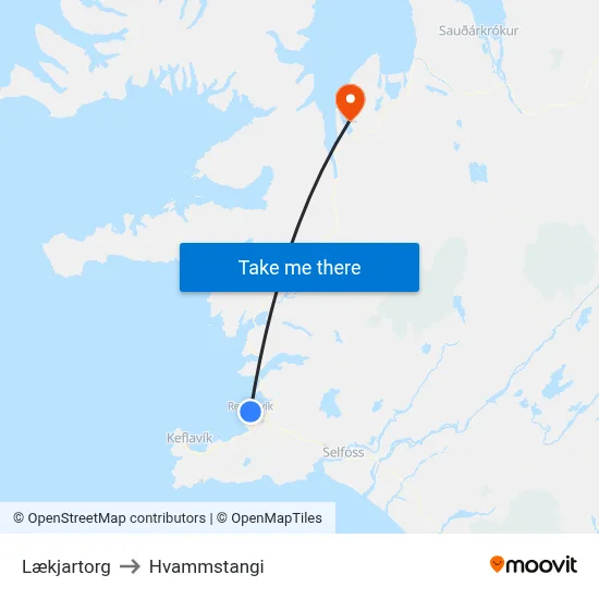 Lækjartorg to Hvammstangi map