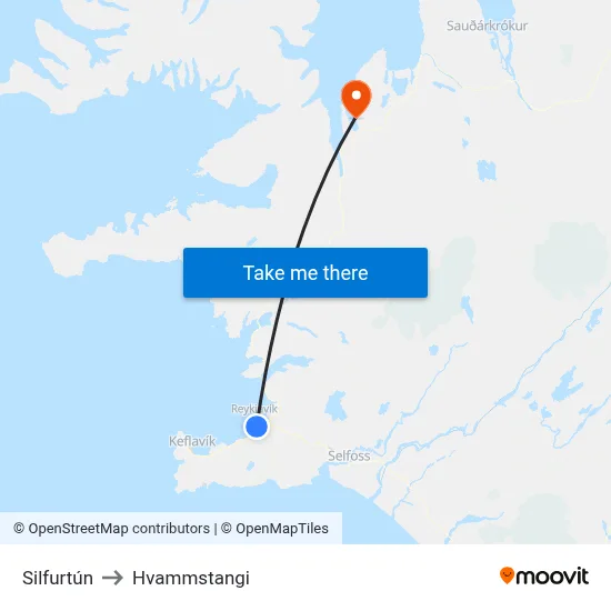 Silfurtún to Hvammstangi map