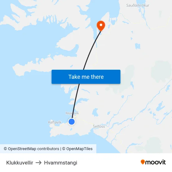 Klukkuvellir to Hvammstangi map