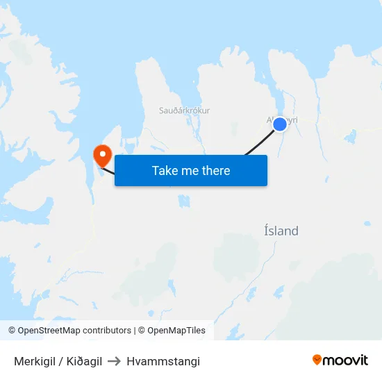 Merkigil / Kiðagil to Hvammstangi map