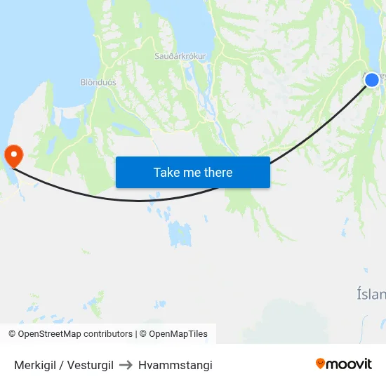 Merkigil / Vesturgil to Hvammstangi map