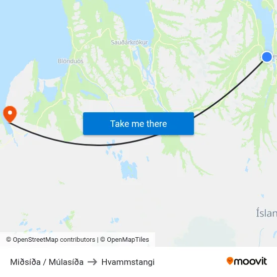 Miðsíða / Múlasíða to Hvammstangi map