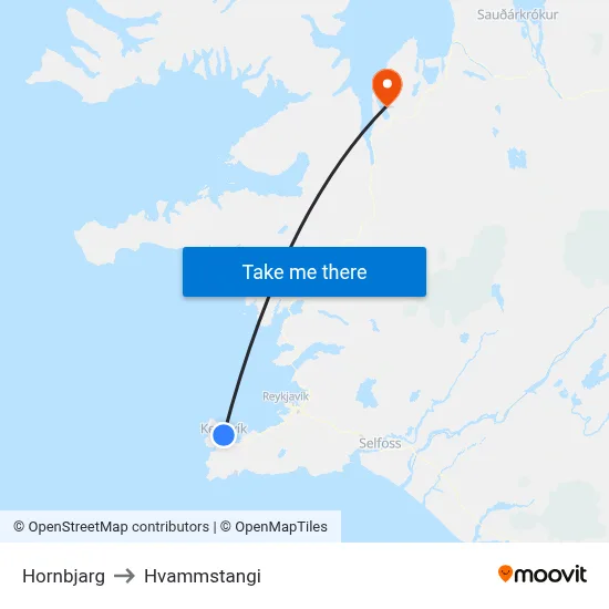 Hornbjarg to Hvammstangi map