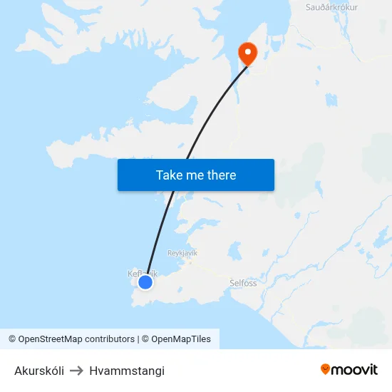 Akurskóli to Hvammstangi map