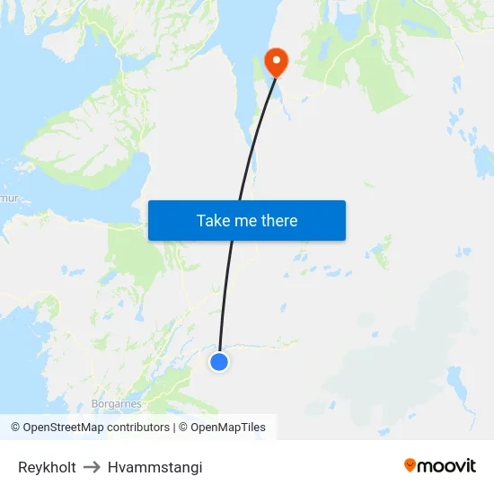 Reykholt to Hvammstangi map