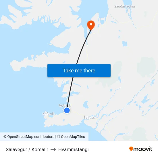 Salavegur / Kórsalir to Hvammstangi map
