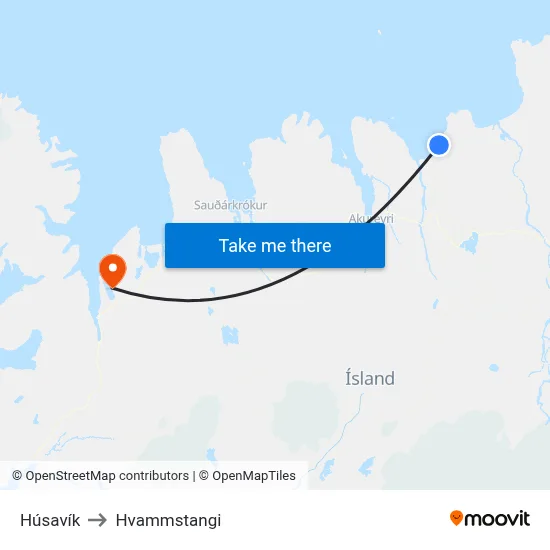 Húsavík to Hvammstangi map