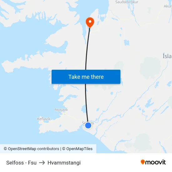 Selfoss - Fsu to Hvammstangi map