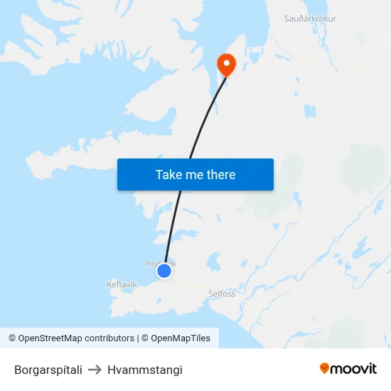 Borgarspítali to Hvammstangi map