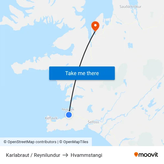 Karlabraut / Reynilundur to Hvammstangi map
