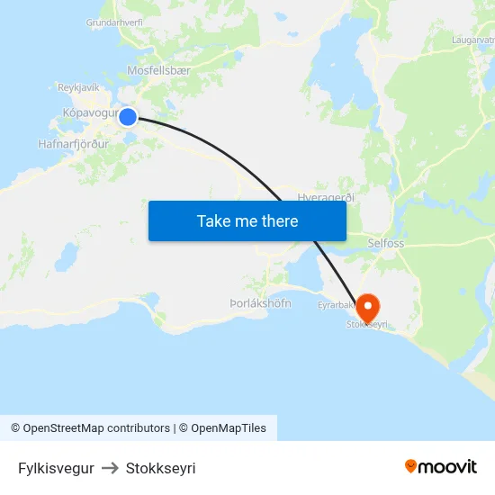 Fylkisvegur to Stokkseyri map