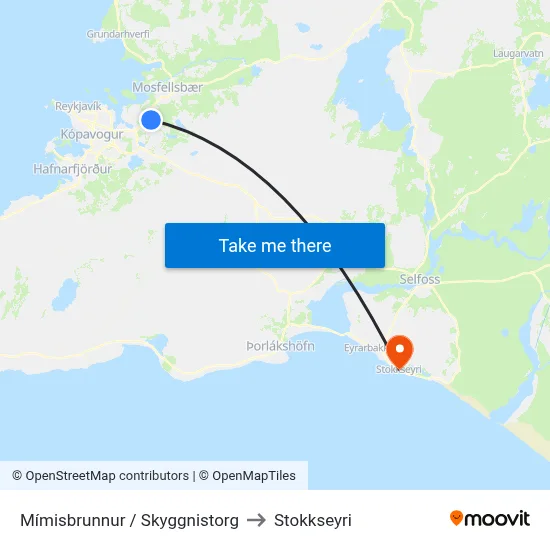 Mímisbrunnur / Skyggnistorg to Stokkseyri map