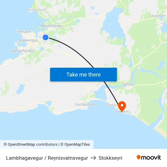 Lambhagavegur / Reynisvatnsvegur to Stokkseyri map