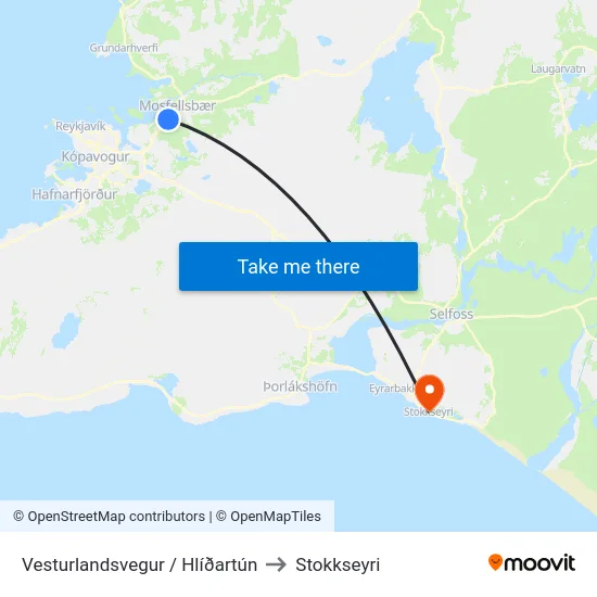 Vesturlandsvegur / Hlíðartún to Stokkseyri map
