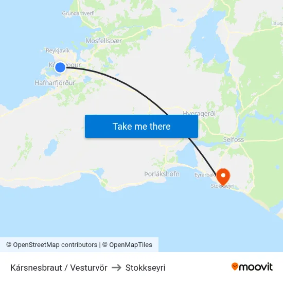 Kársnesbraut / Vesturvör to Stokkseyri map